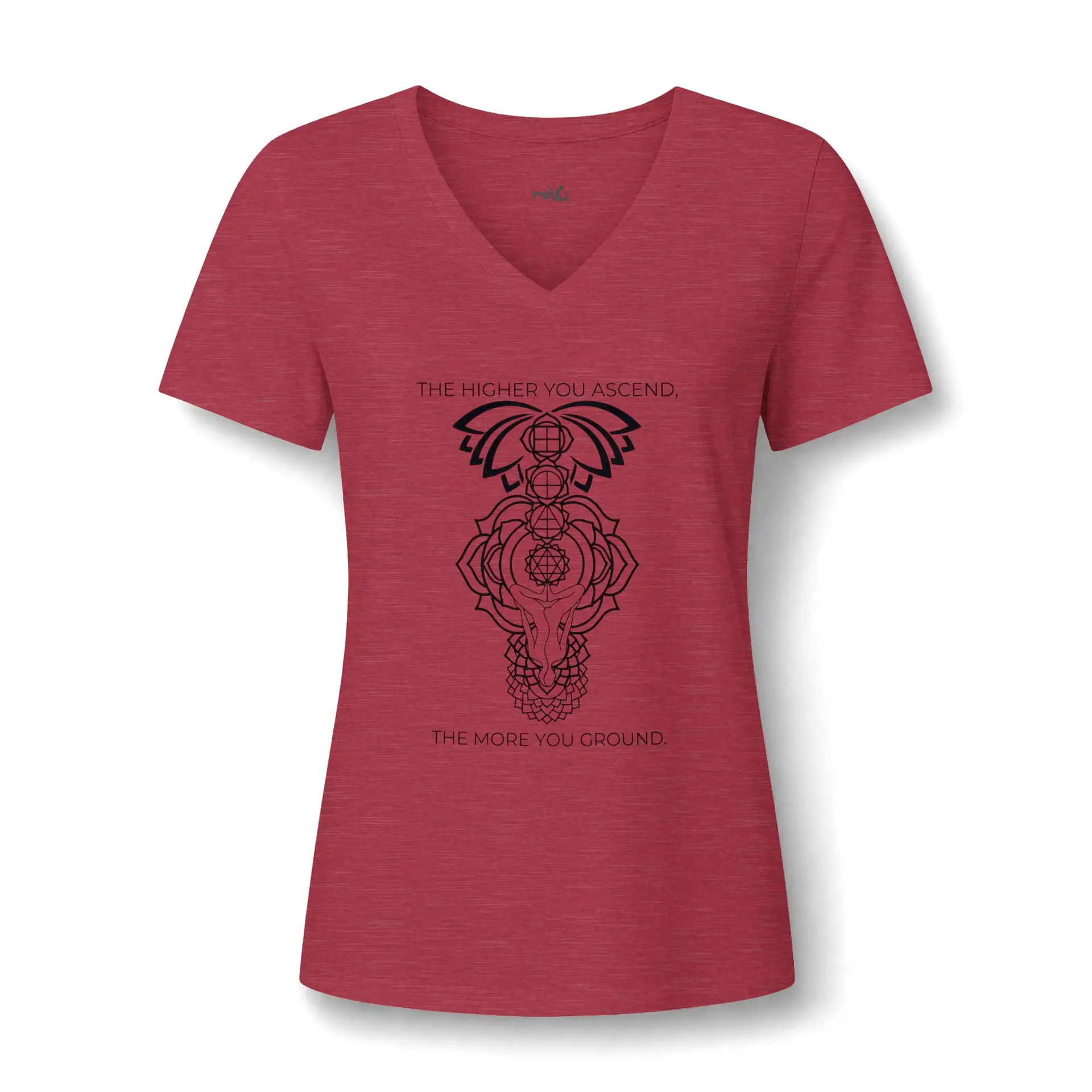 Women’s V‑Neck Chakra Yoga Tee — Sacred Geometry & Mantra Design