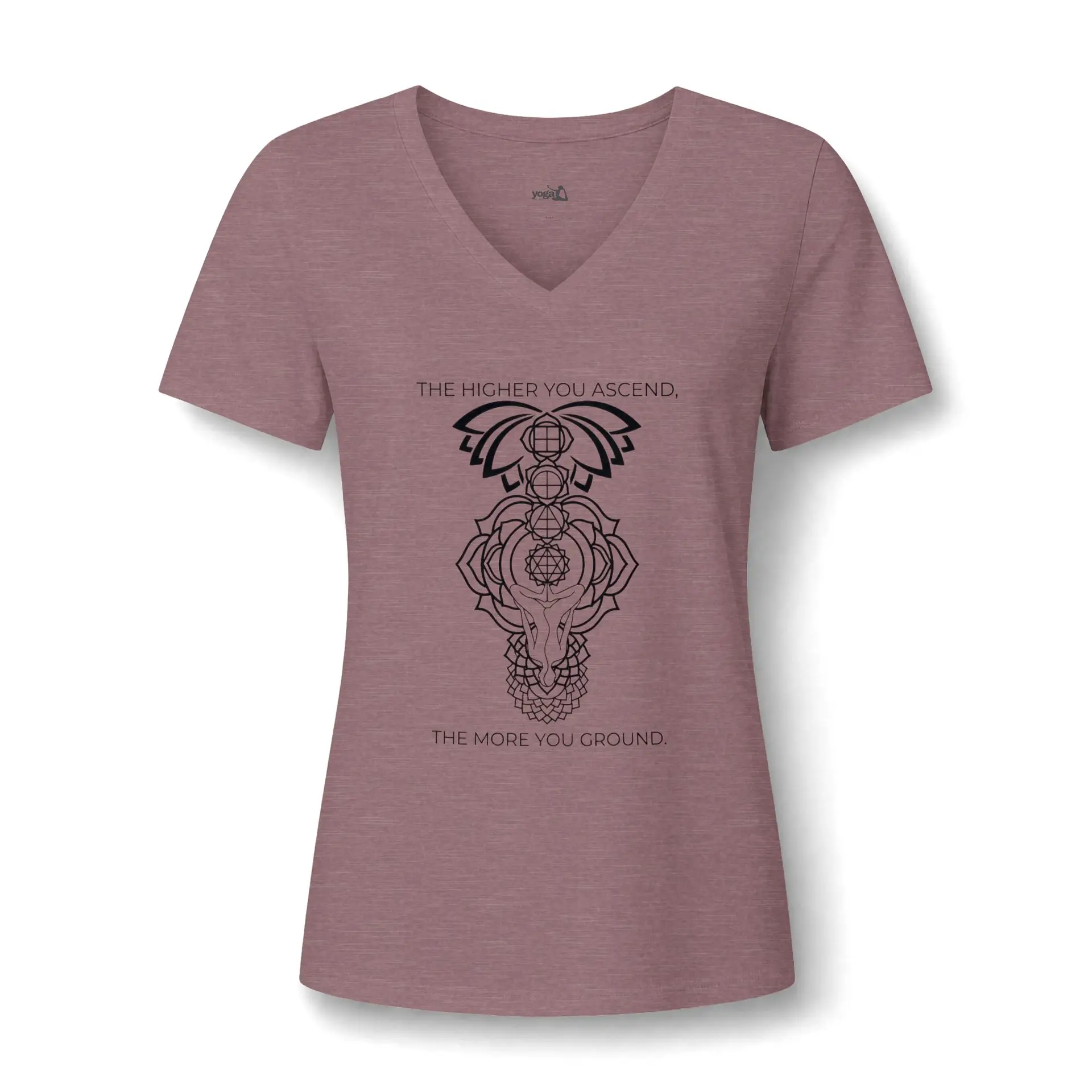 Women’s V‑Neck Chakra Yoga Tee — Sacred Geometry & Mantra Design
