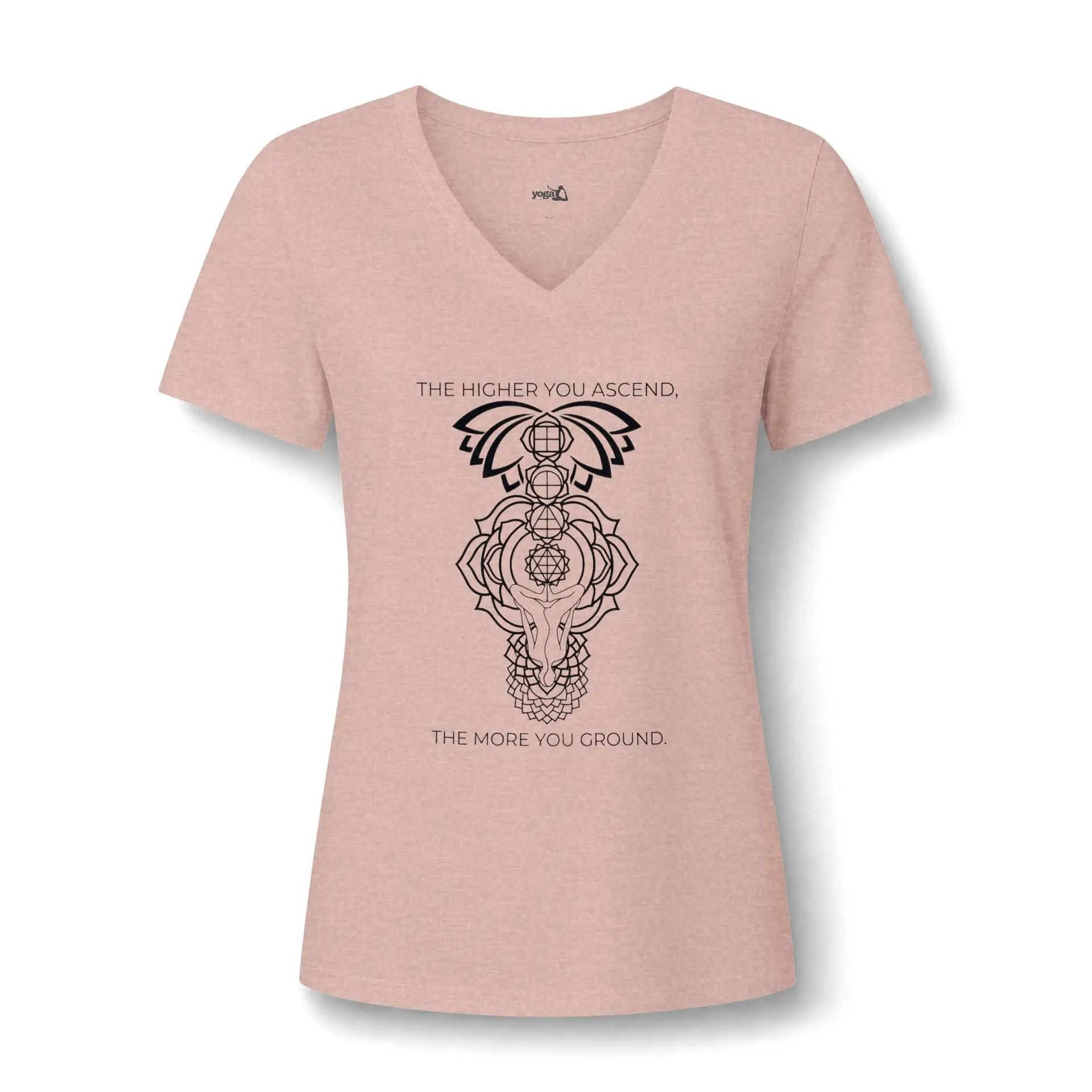 Women’s V‑Neck Chakra Yoga Tee — Sacred Geometry & Mantra Design